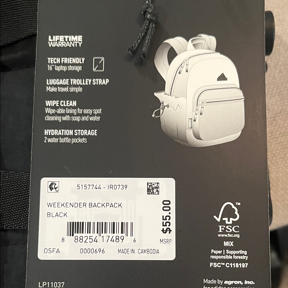 adidas Weekender Black Backpack/NWT - Picture 16 of 16